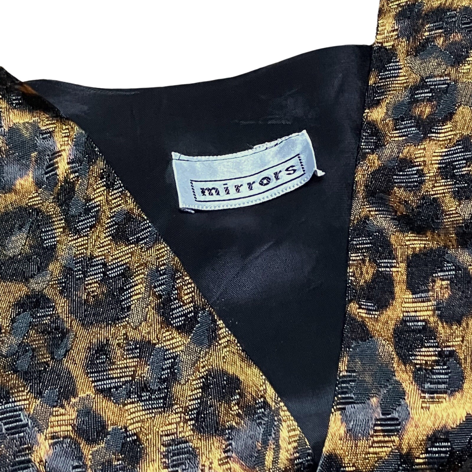 Vintage 80s Leopard Cheetah Cropped Satin Vest Brass Buttons. Retro Funky. S/M.
