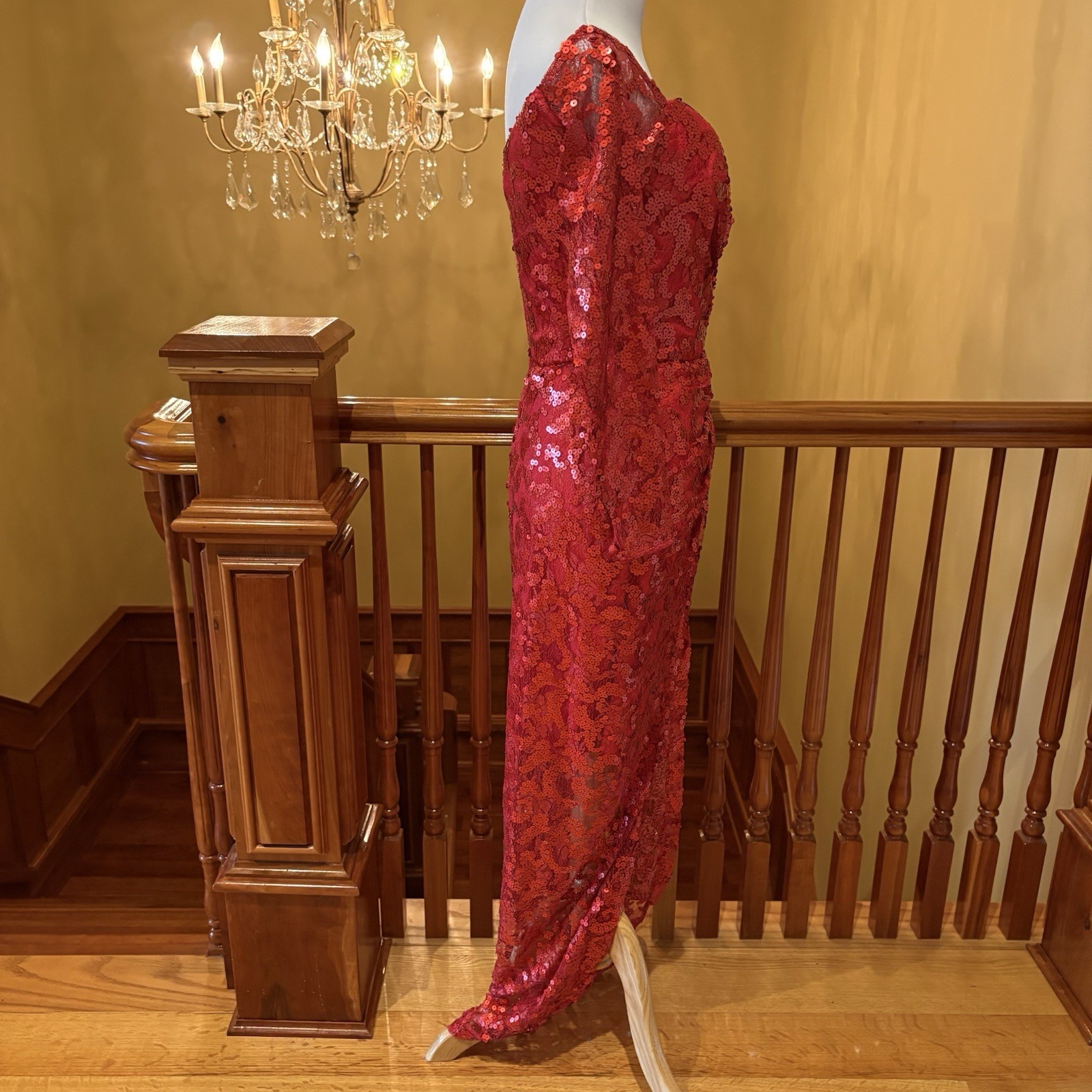 1980s Vicky Tiel Vintage Red Sequin Beaded Metallic Lace Nordstrom Dress 6