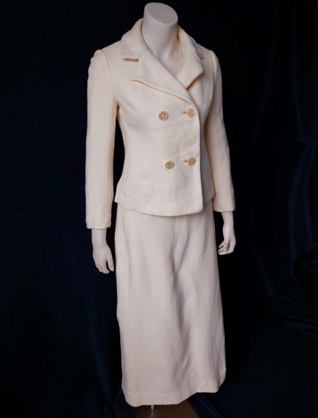 PRET-A-PORTER CREAM WOOL 1960s vintage BOHO CHIC JACKET & MAXI SKIRT SUIT SET