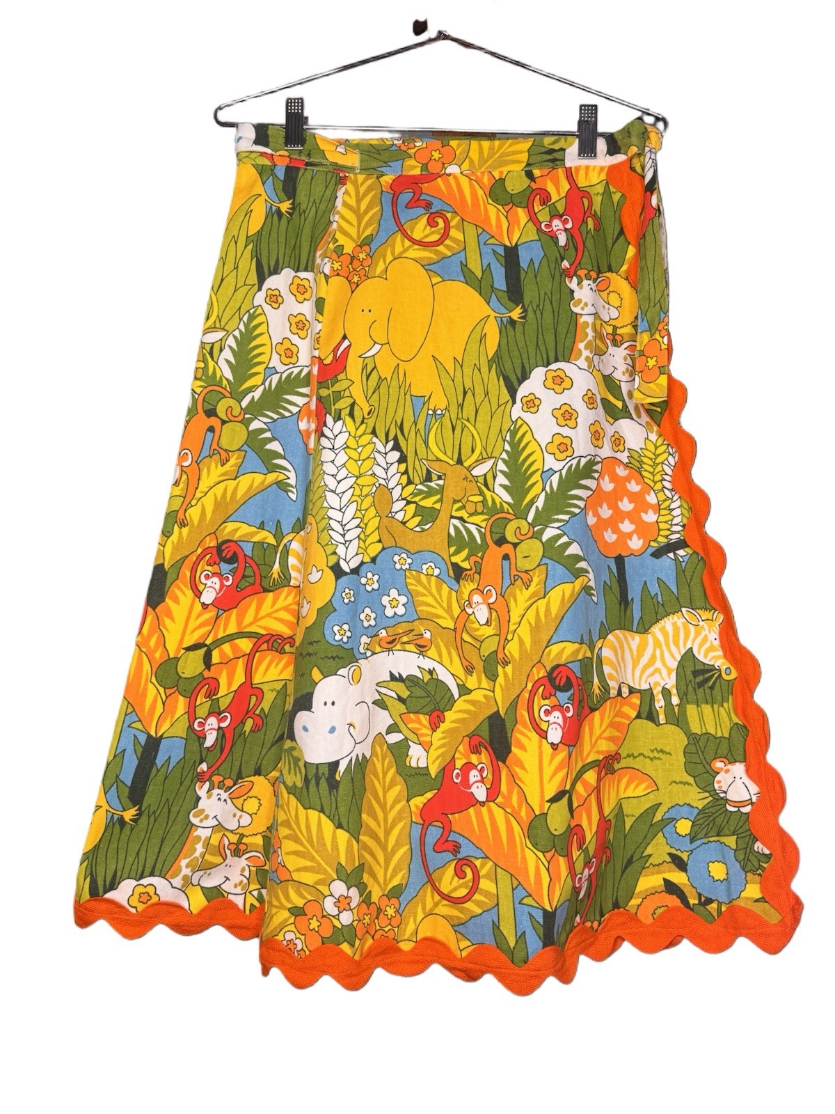1970s Jungle Animal Smock Top + Wrap Skirt SET Vintage