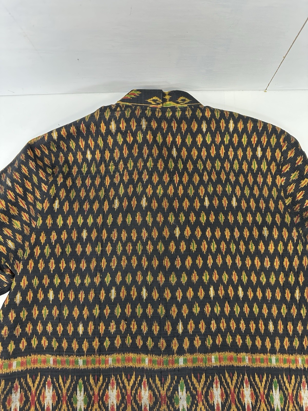 VTG Thai Womans 1990s Handwoven Black Ikat Silk Jacket Boho Thailand M READ