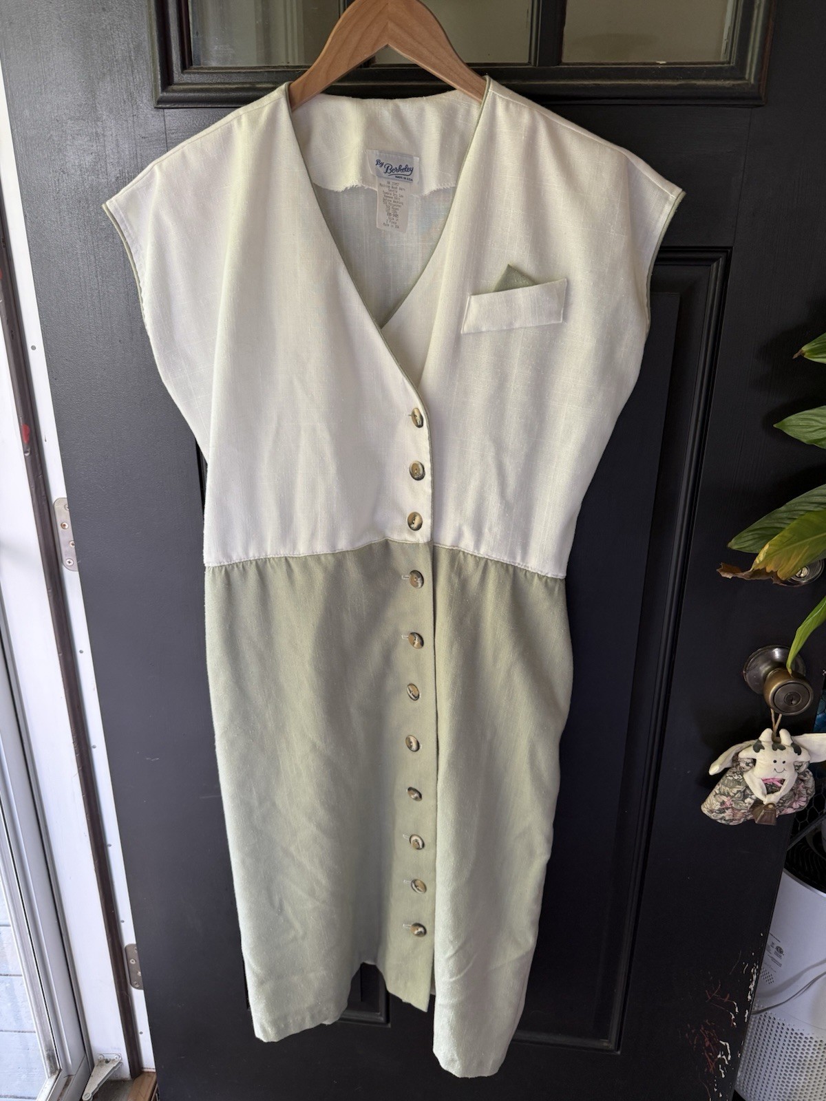 Vintage Olive and Cream Button-down Dress by “Berkley” Sz 16