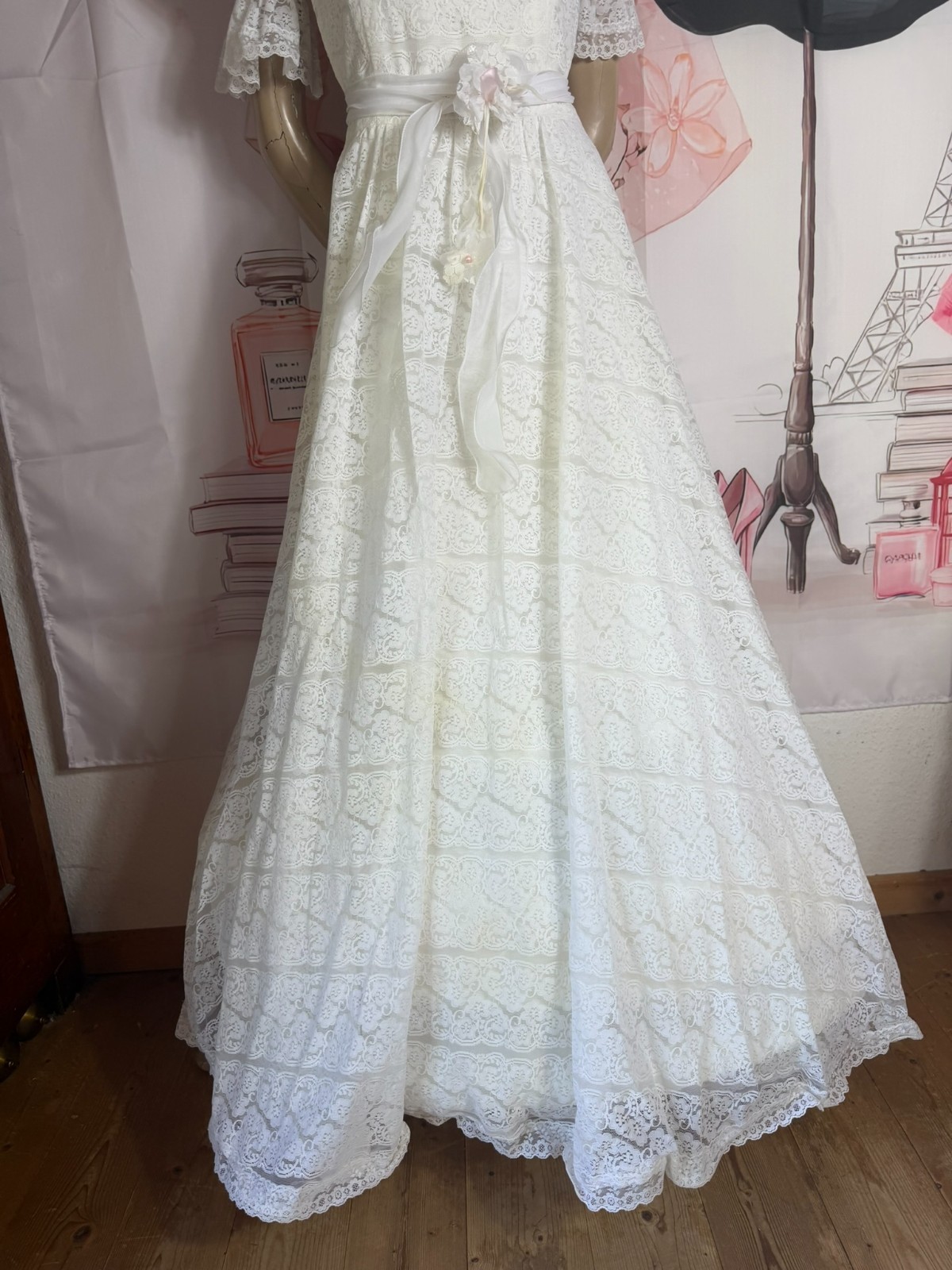 Original Kleemeier Court Wedding Dress 70s Vintage Lace Crinoline Edwardian Prairie