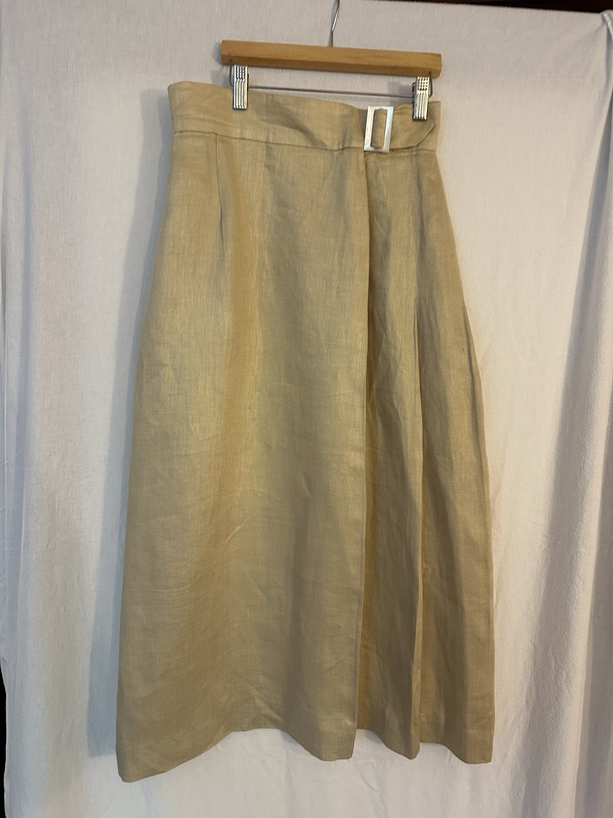 Vintage 1983 Perry Ellis Henri Bendel 100% Linen Wrap Midi Skirt Beige