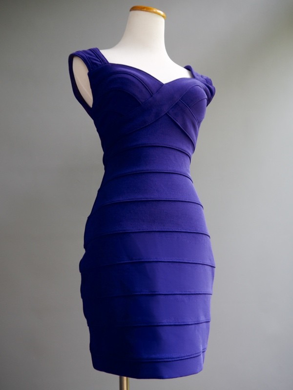 VTG Tadashi Pure Purple Kryptonite Body Con Sexy Bandage Tight Stretch Dress S