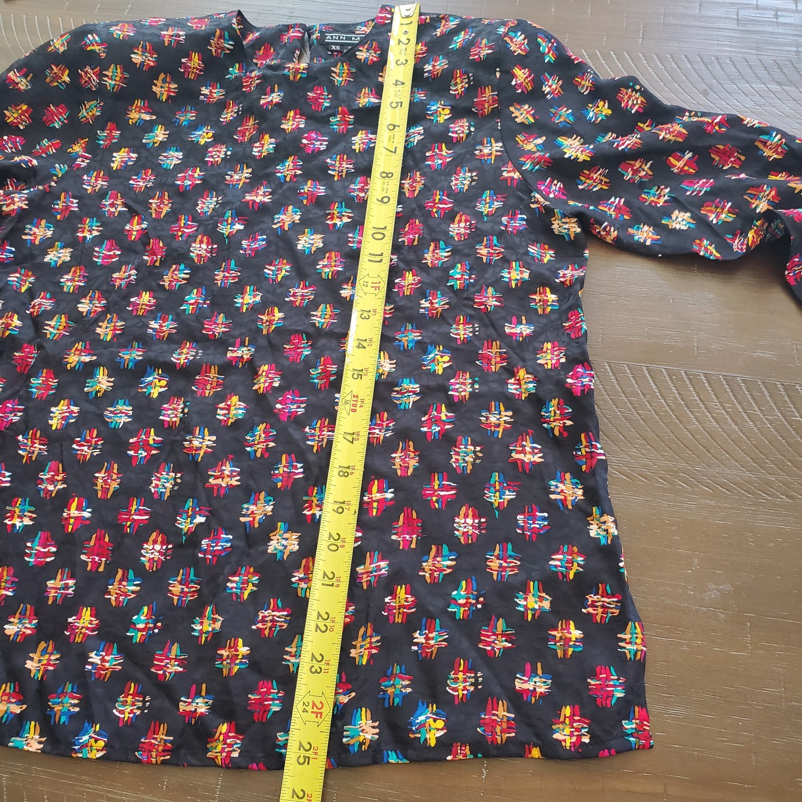 NEW Vintage 80’s Ann May 100% Silk Abstract Geo Art deco Retro Blouse Top XS