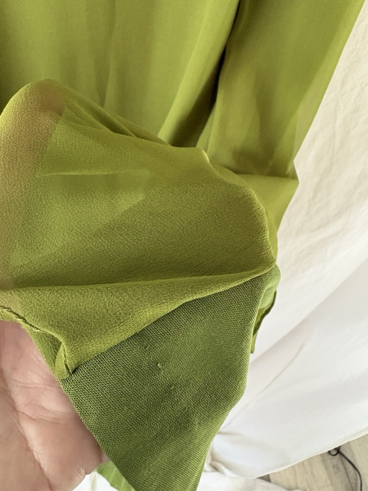 Vintage Chiffon Olive Green Empire Waist Dress With Ribbon Accents *READ