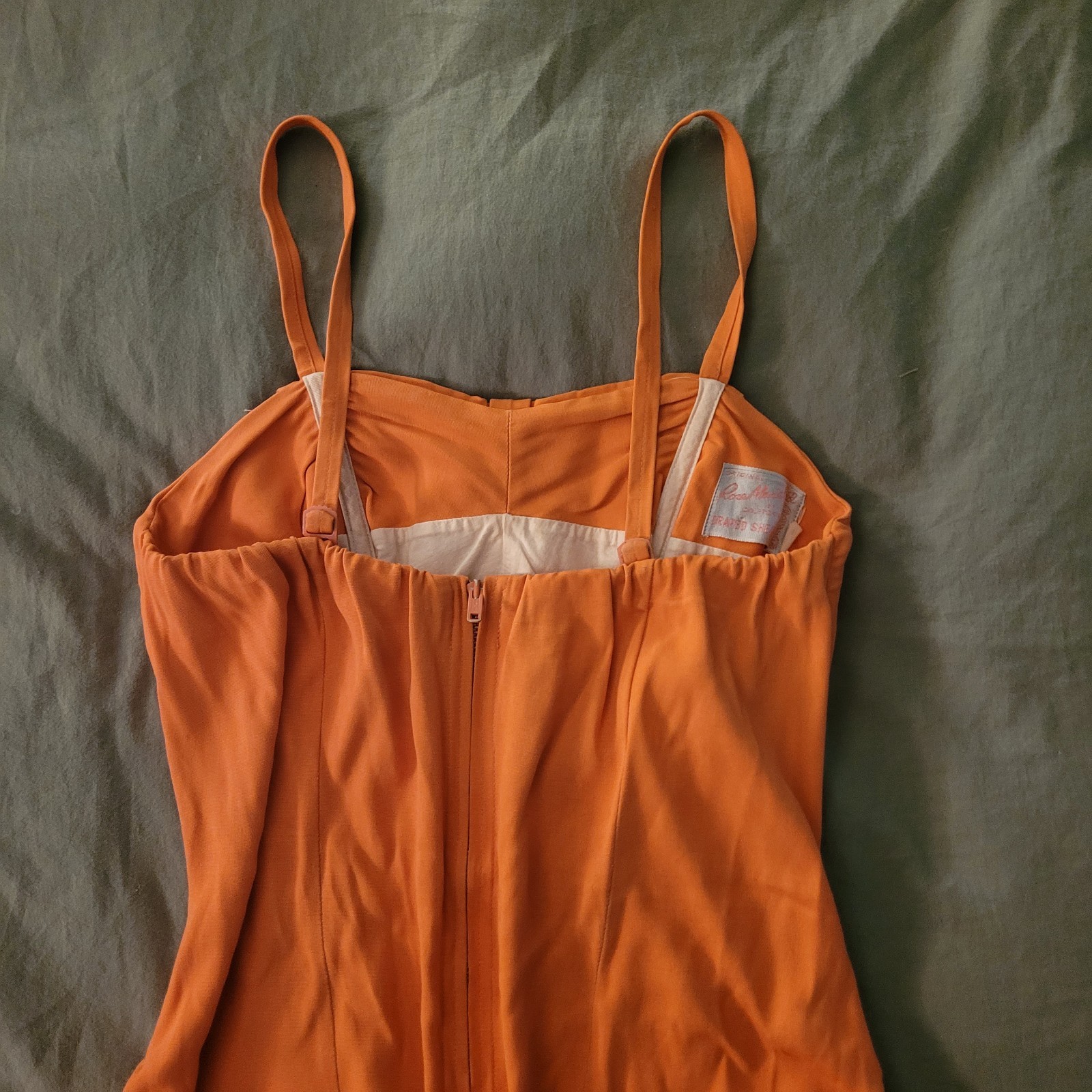 Vintage 1950s Rose Marie Reid Draped Sheath Swimsuit Orange Bow Pinup S M
