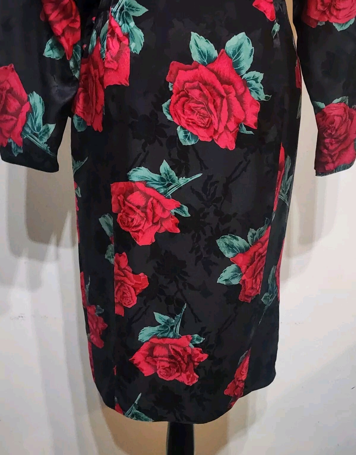 Vintage 1980s PIA RUCCI Wrap Dress Size 8 100% Silk Black Floral Rose Print