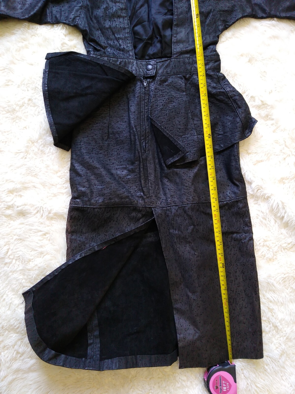 Vintage 1980’s Sz S Handmade Unbranded Leather Dress Black, Cocktail Peplum!