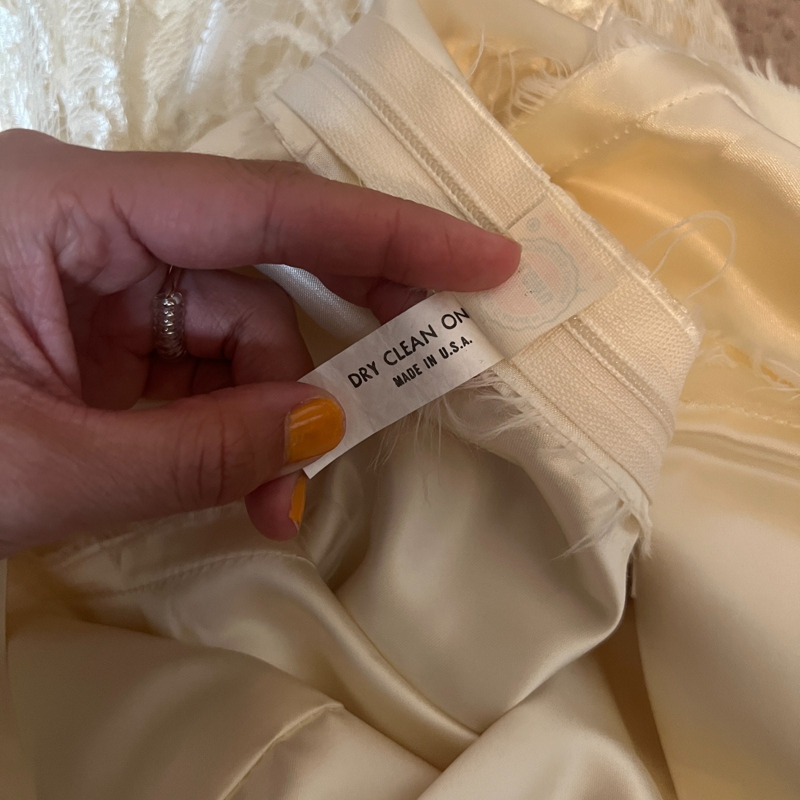 Vtg 70s Maxi Dress Champagne Gold Lace Drop Waist Formal Bridal Regency Royal