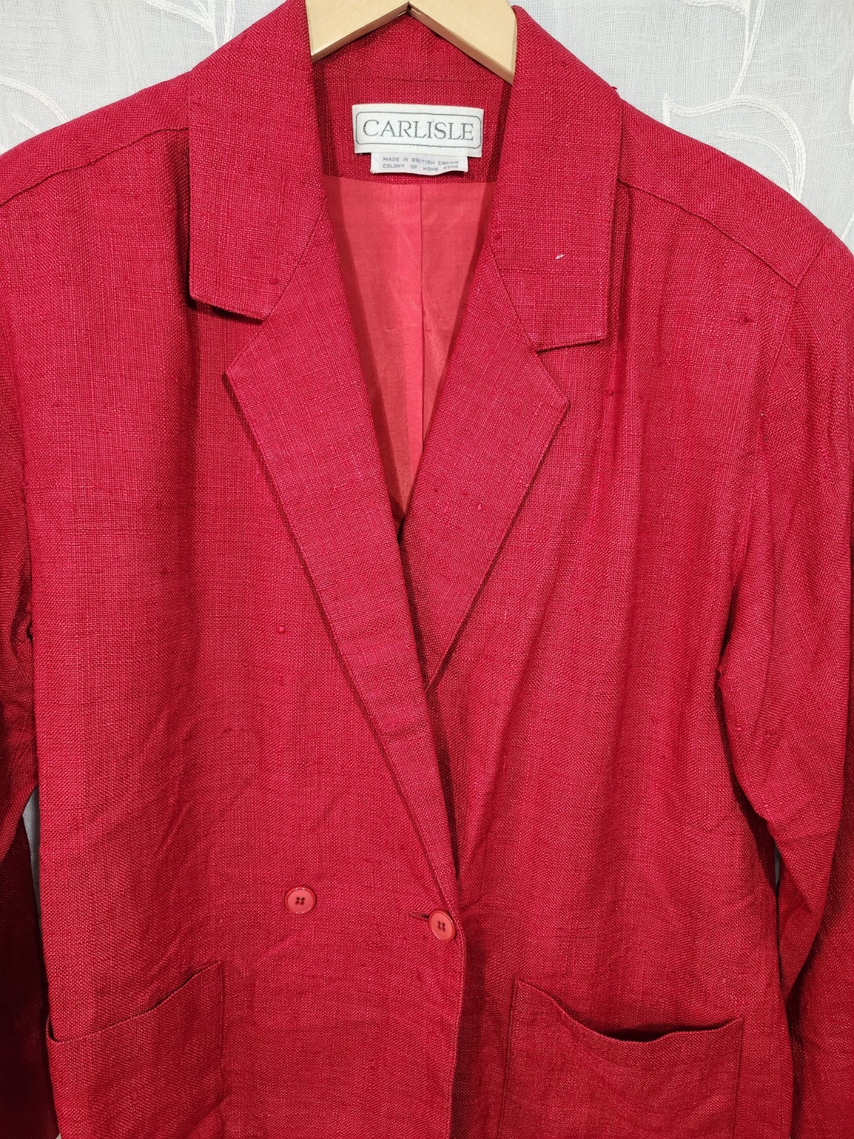 Vintage Carlisle Jacket Blazer Red Silk Shoulder Pads Size 10