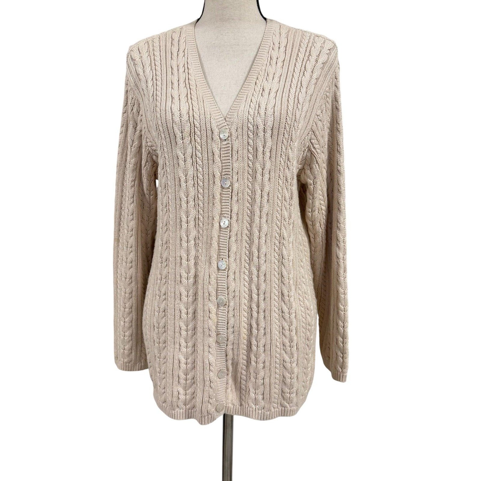 Vintage 90s Talbots Cotton Cable Knit Cardigan Size Small