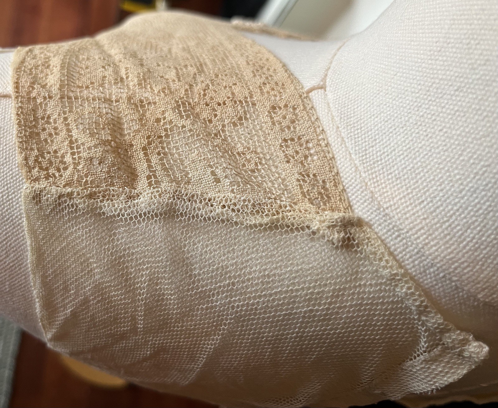 Antique Edwardian Sheer Net Camisole Lingerie Filet Lace French Knots Tulle S