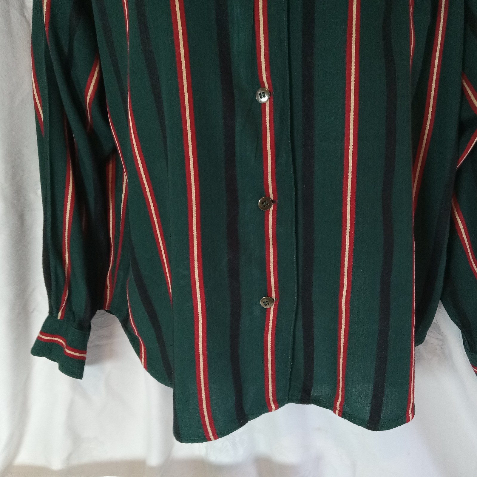 Esprit Women’s Shirt Button Down Green Red Stripe Preppy 1980s Size M Vintage