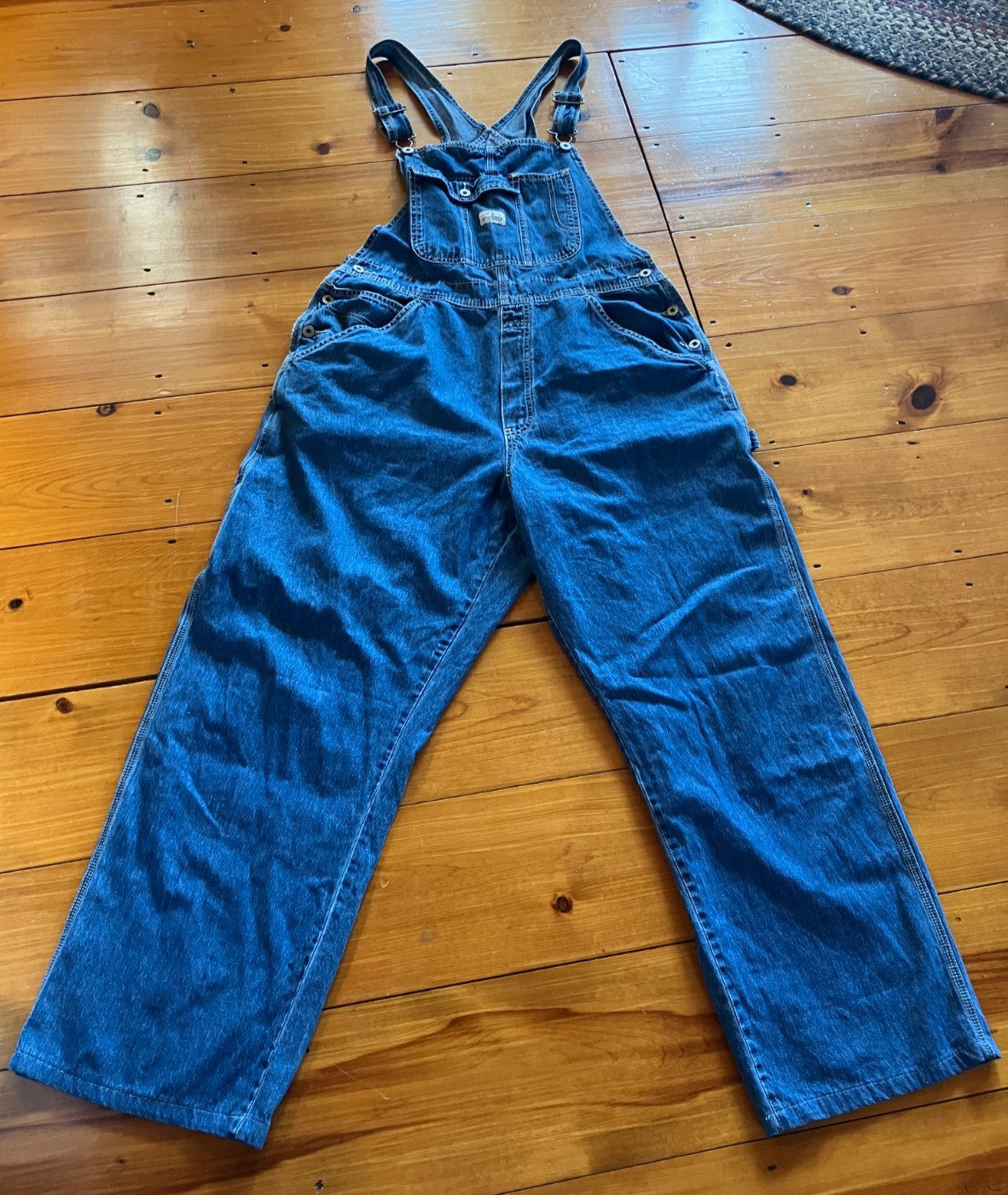 VINTAGE~OLD NAVY ~Carpenter Blue Cotton Denim Bib Overalls~Wide Leg~FARM CORE~XL