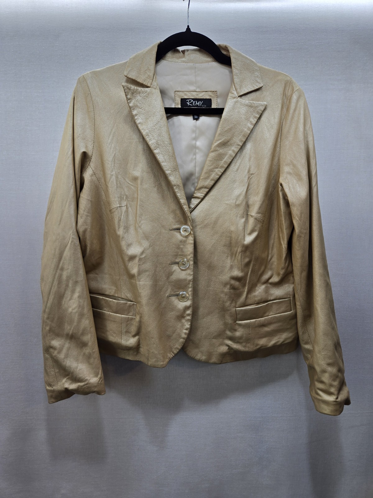 Vintage Remy Usa Leather Gold Jacket Beige Sz S Blazer Soft Womens