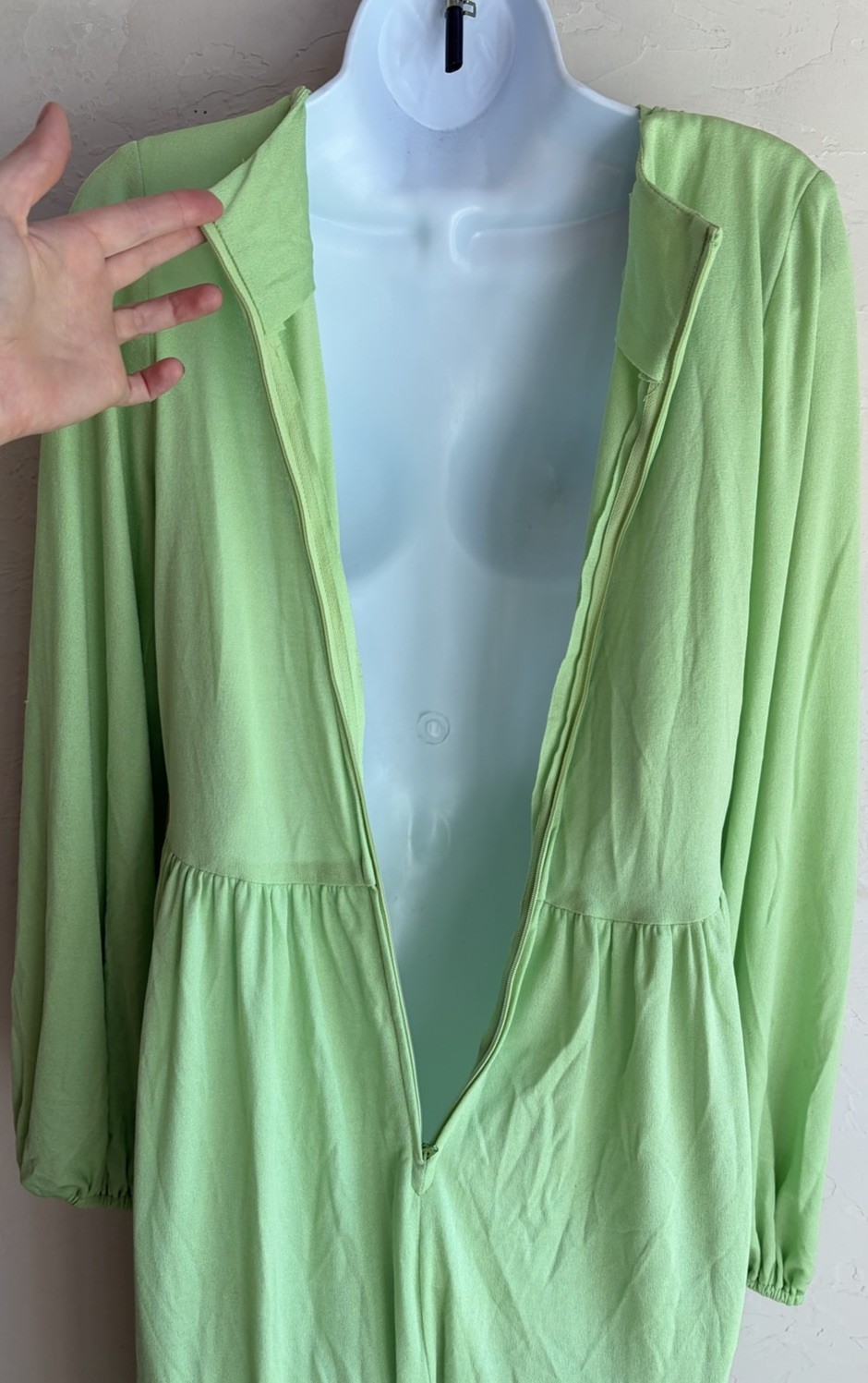 Vintage 1970s Gloria Moret Lime Green Maxi Dress S M Cut Out Disco Goddess Gown