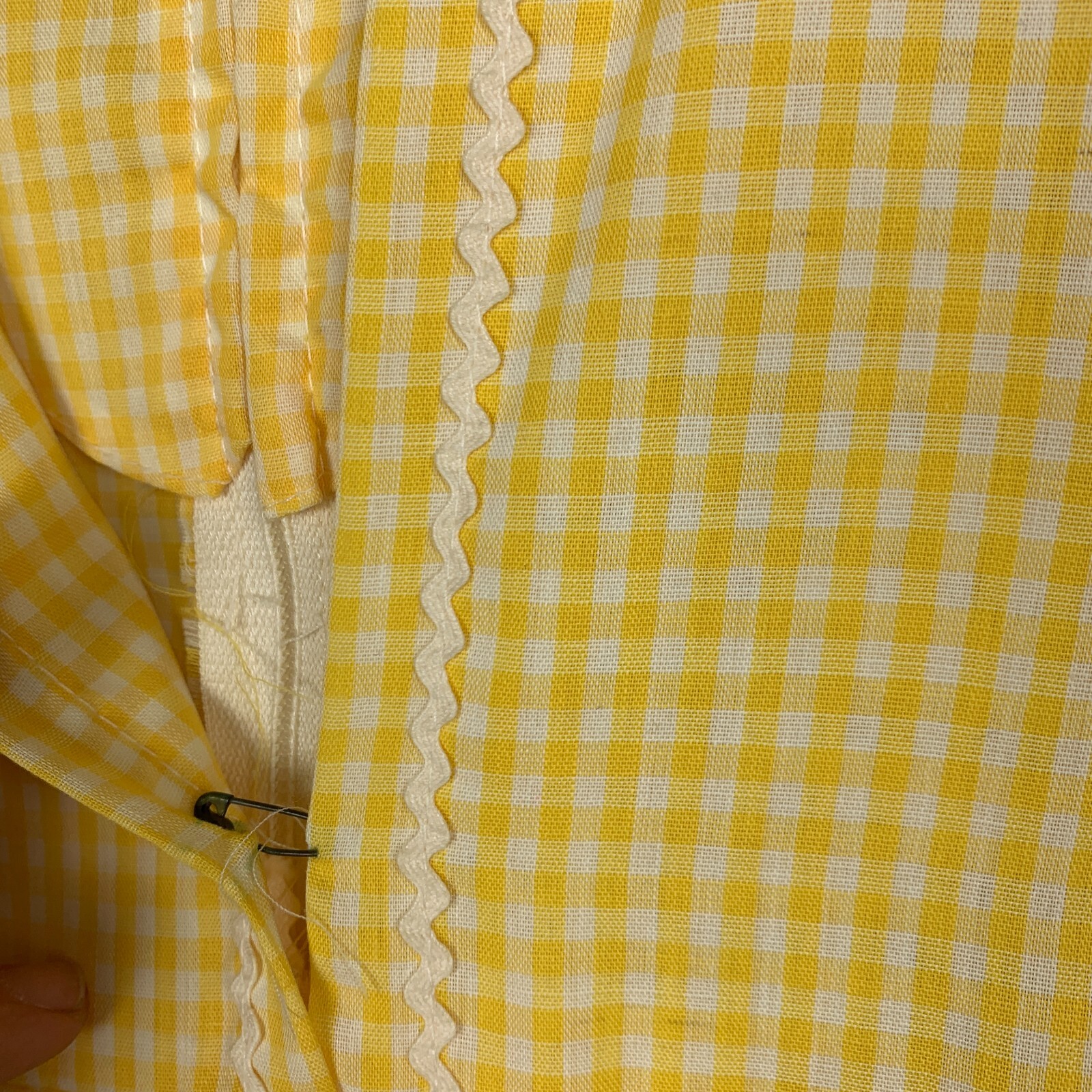 Vintage Smart Time Yellow White Gingham Plaid House Dress Chest 16.5″