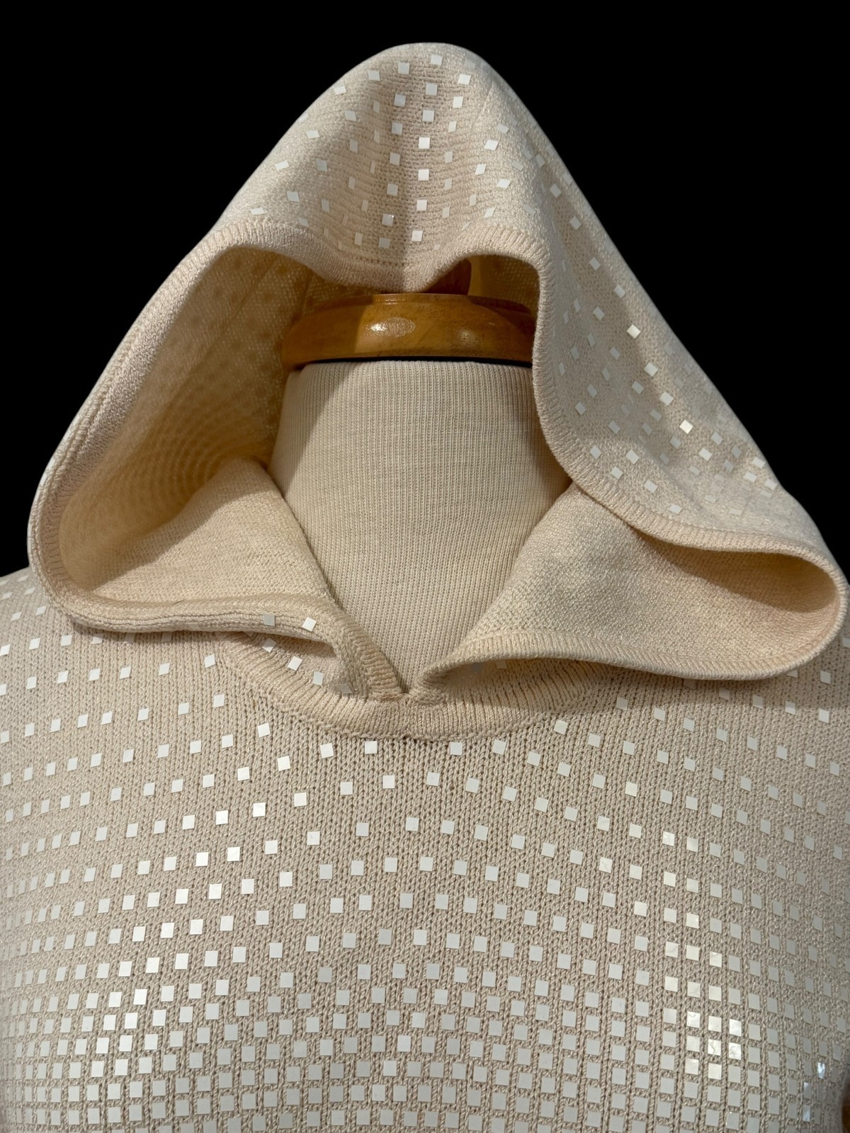 Vintage St. John Couture Marie Gray Blush Peach Sz 4 Sequined Sweater Hoodie Top