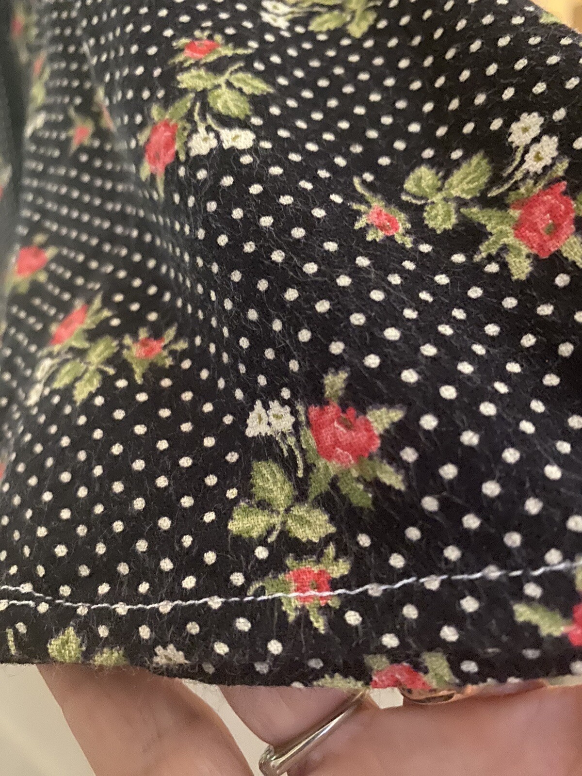 Vtg 70’s Liberty of London Black Polka Dot Rose Blouse W/ Agate Buttons
