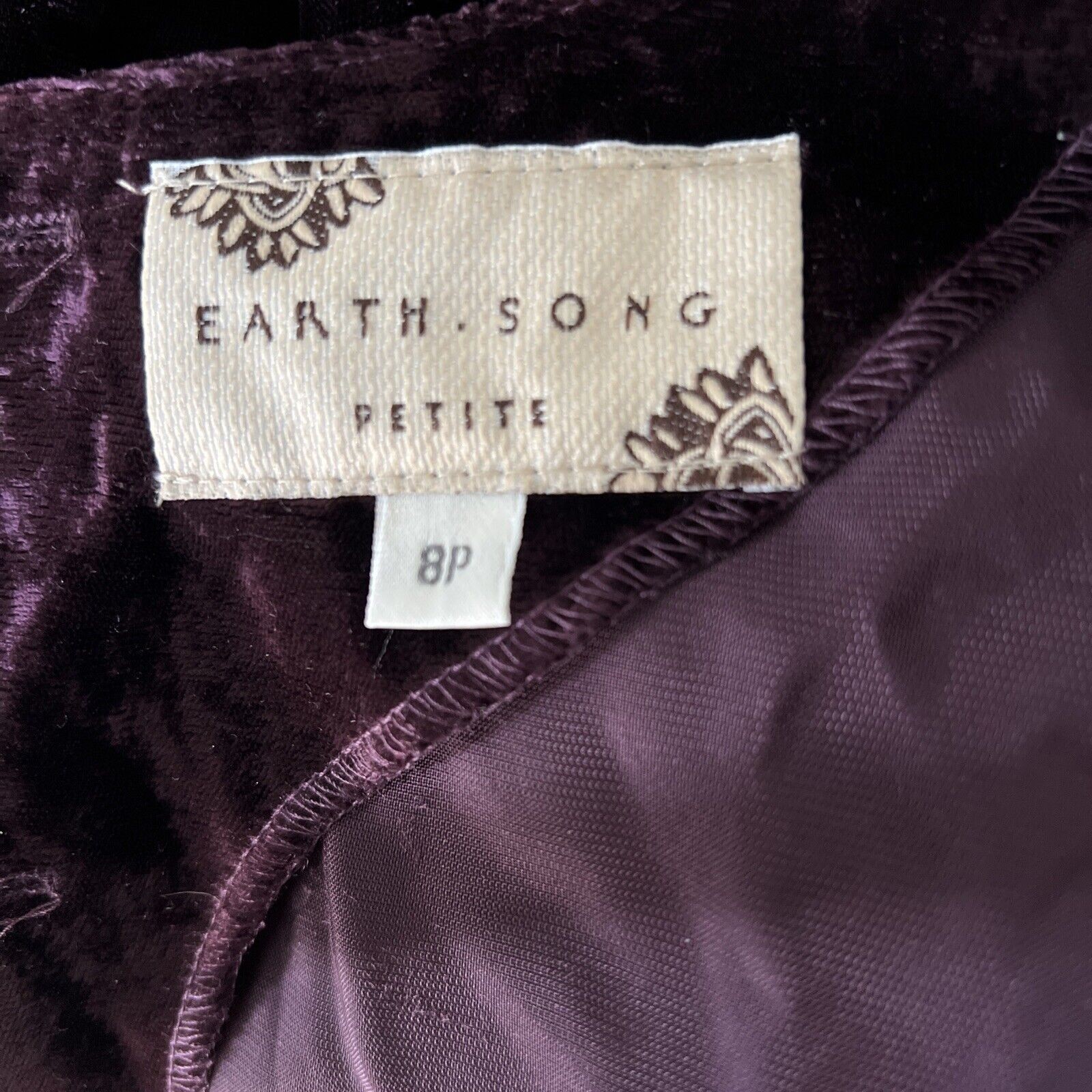 Vtg 90s Whimsigoth Earth Song Velvet Maxi Dress Witchy Dark Purple Sz 8P Petite