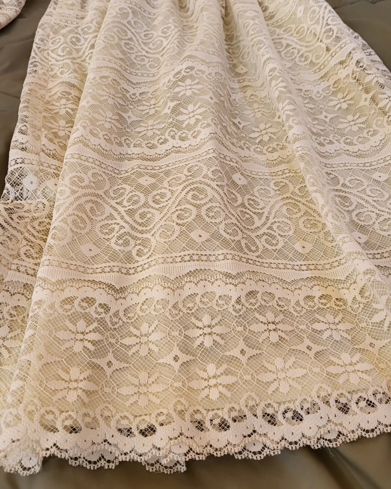 Vtg 70s 80s Lace Boho Wedding Dress Long Sleeve ILGWU Union Made 1920s Revival M