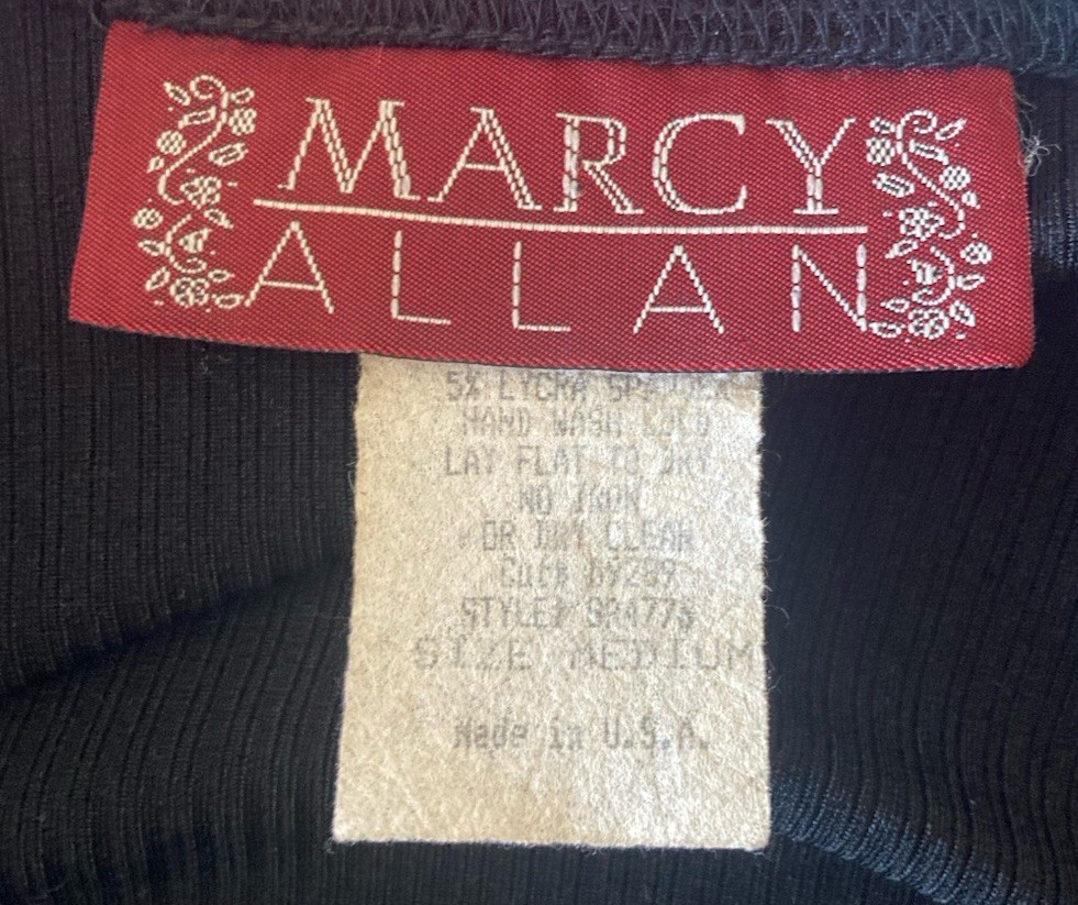 90s Vtg Marcy Allan Black Ribbed Tunic Top Spandex Knit Rivet Metal Buttons EUC