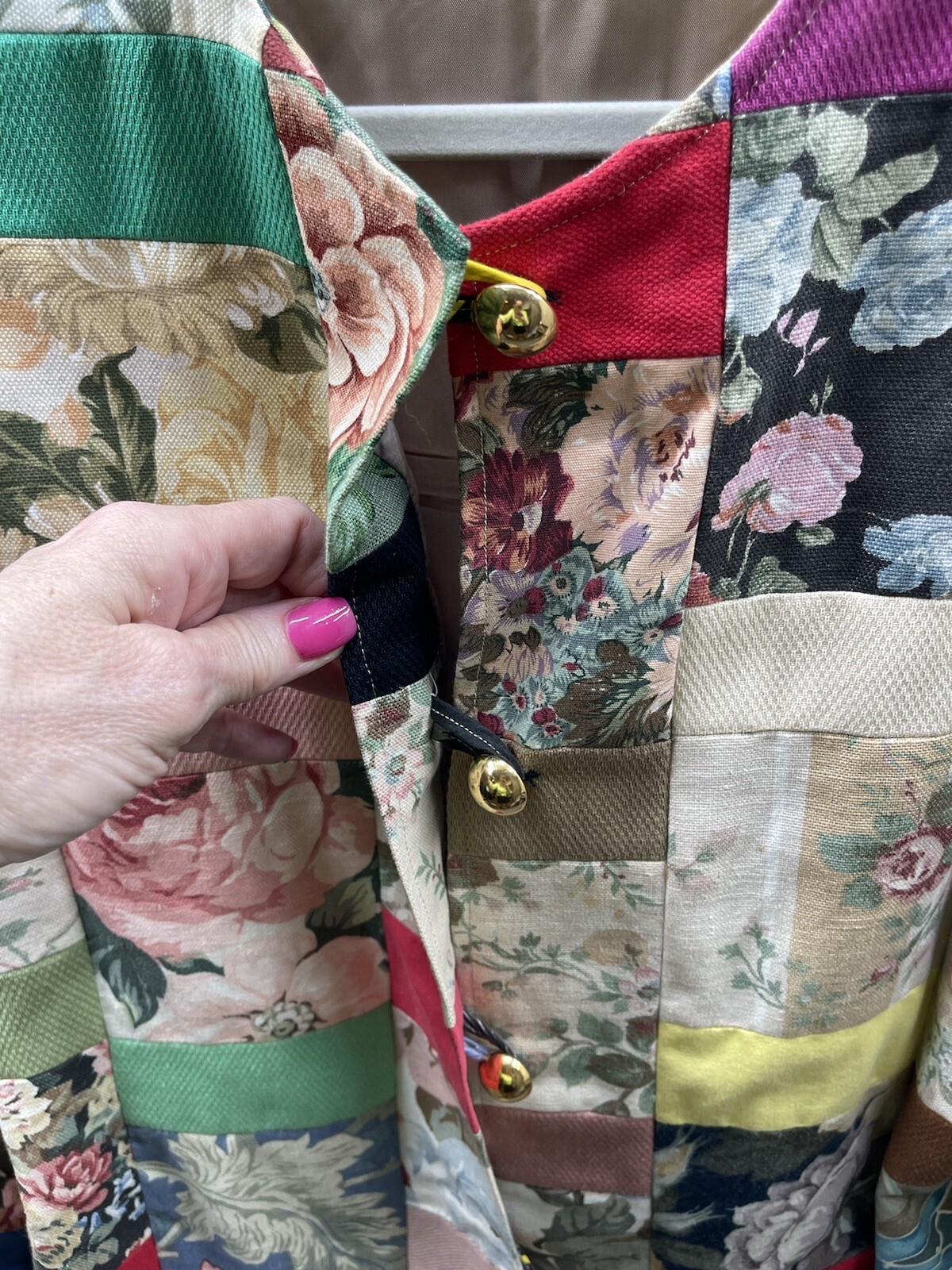 Woman’s Patches Tapestry Blazer Jacket Size 14 Petite Handmade VTG Lined Read: