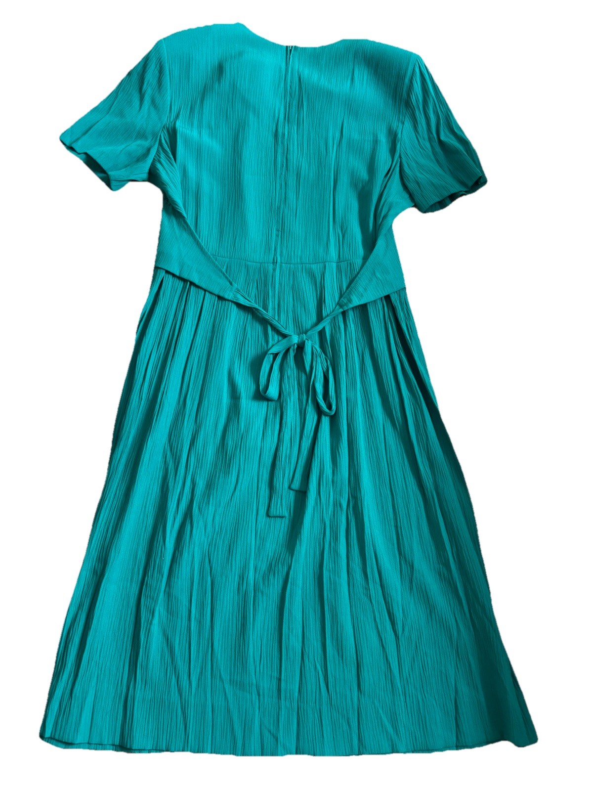 VTG 90s Miss Dorby Teal Dress 16 Career Midi Crinkle Rayon Faux Vest Cottagecore