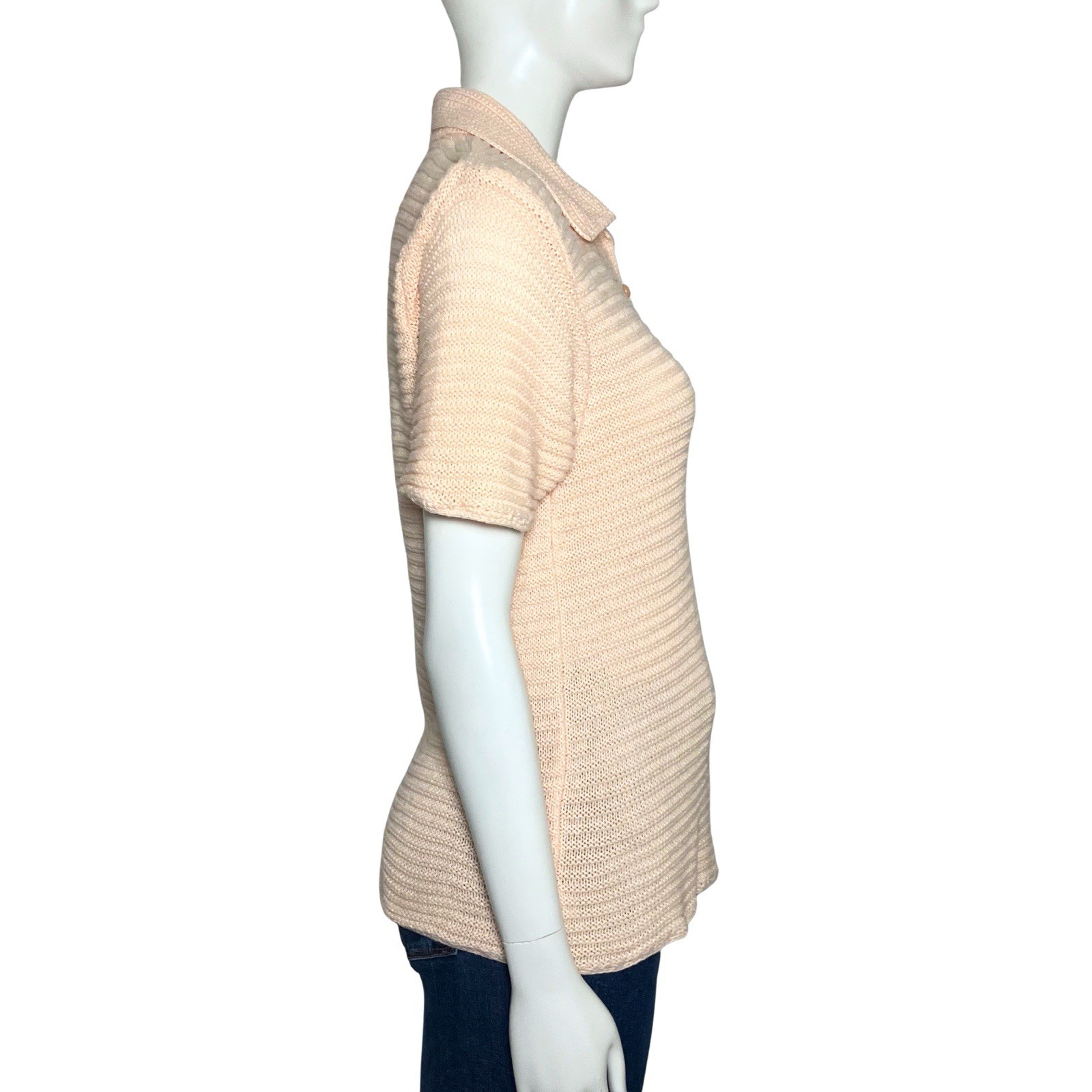 Vintage 80s Liz Claiborne Peach Linen Cotton Blend Knit Polo. S/M. Preppy Retro