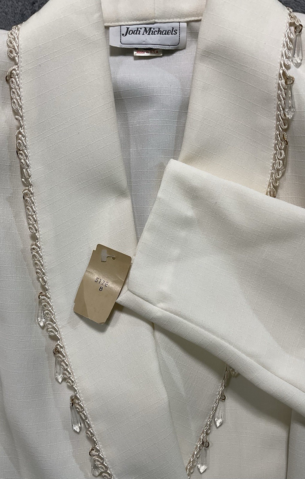 VTG 80s White Blazer Dress ILGWU USA Beaded Bridal Minimalist Power Dress 8