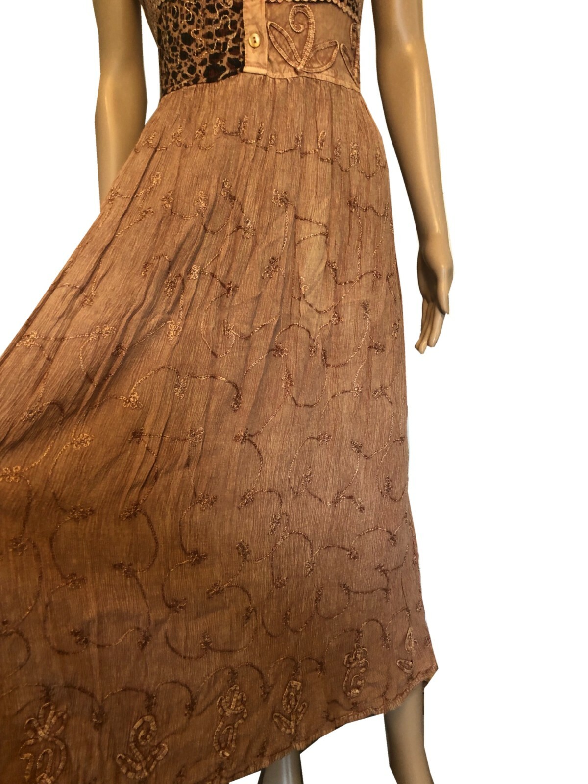 VTG 80s M.P.H. Funky Boho Hippie Embroidered Casual Midi Dress Sz M