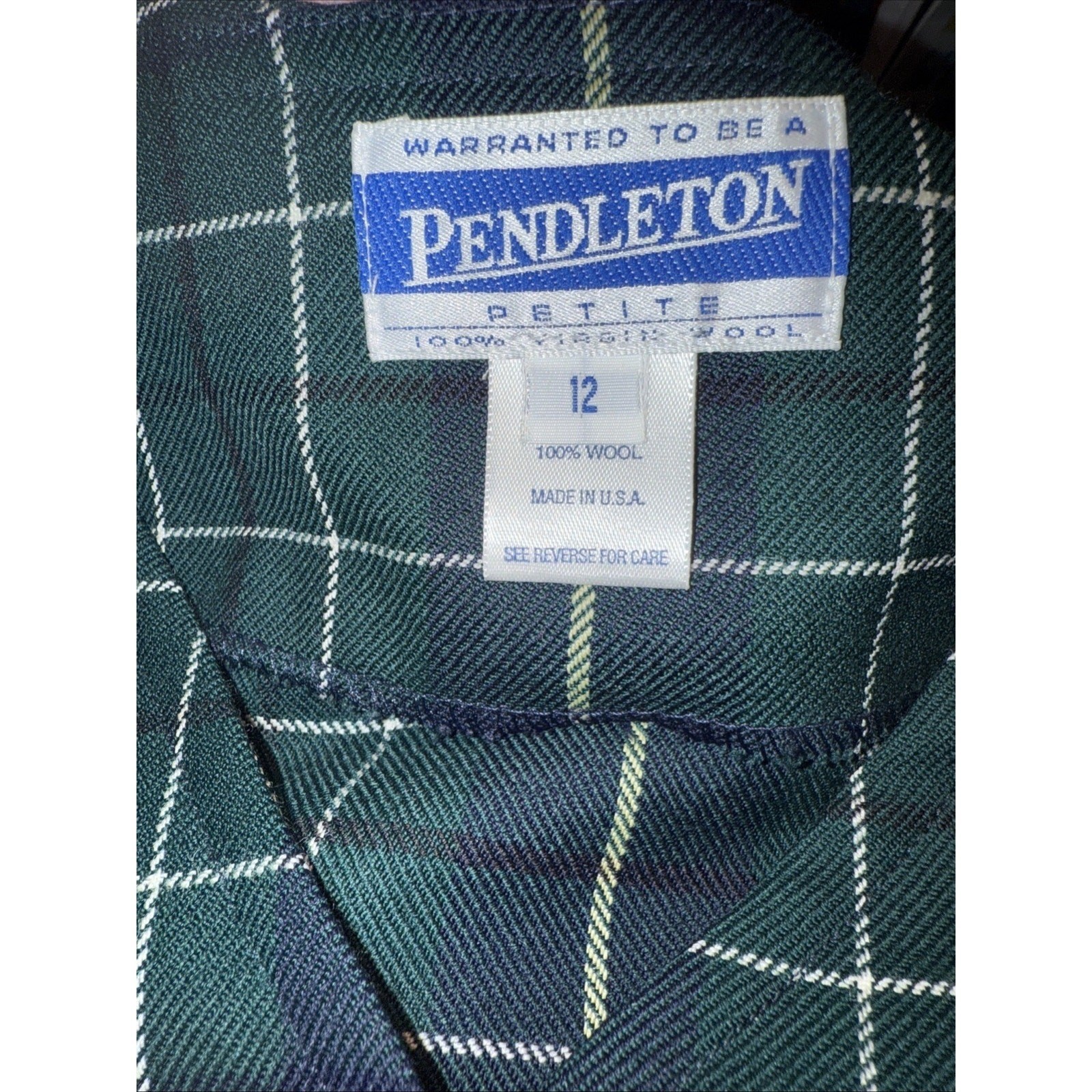 Pendleton 100% Virgin Wool Plaid Belted Dress Size 12 Vintage Made In USA