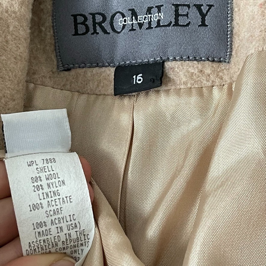 Vintage Bromley Collection Womens Cream Wool Mid Length Retro Trench Coat Sz 16