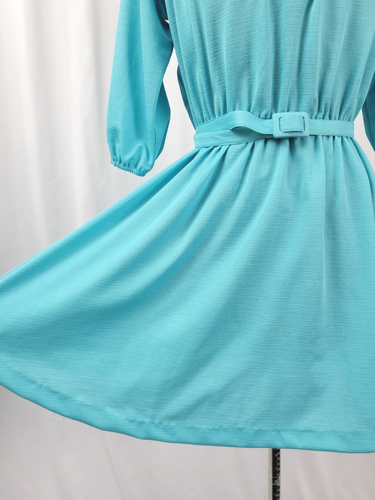 Vtg Ms Sugar Turquoise Dress w Elastic Waist/Rounded Yoke/Raglan Sleeves M/L?