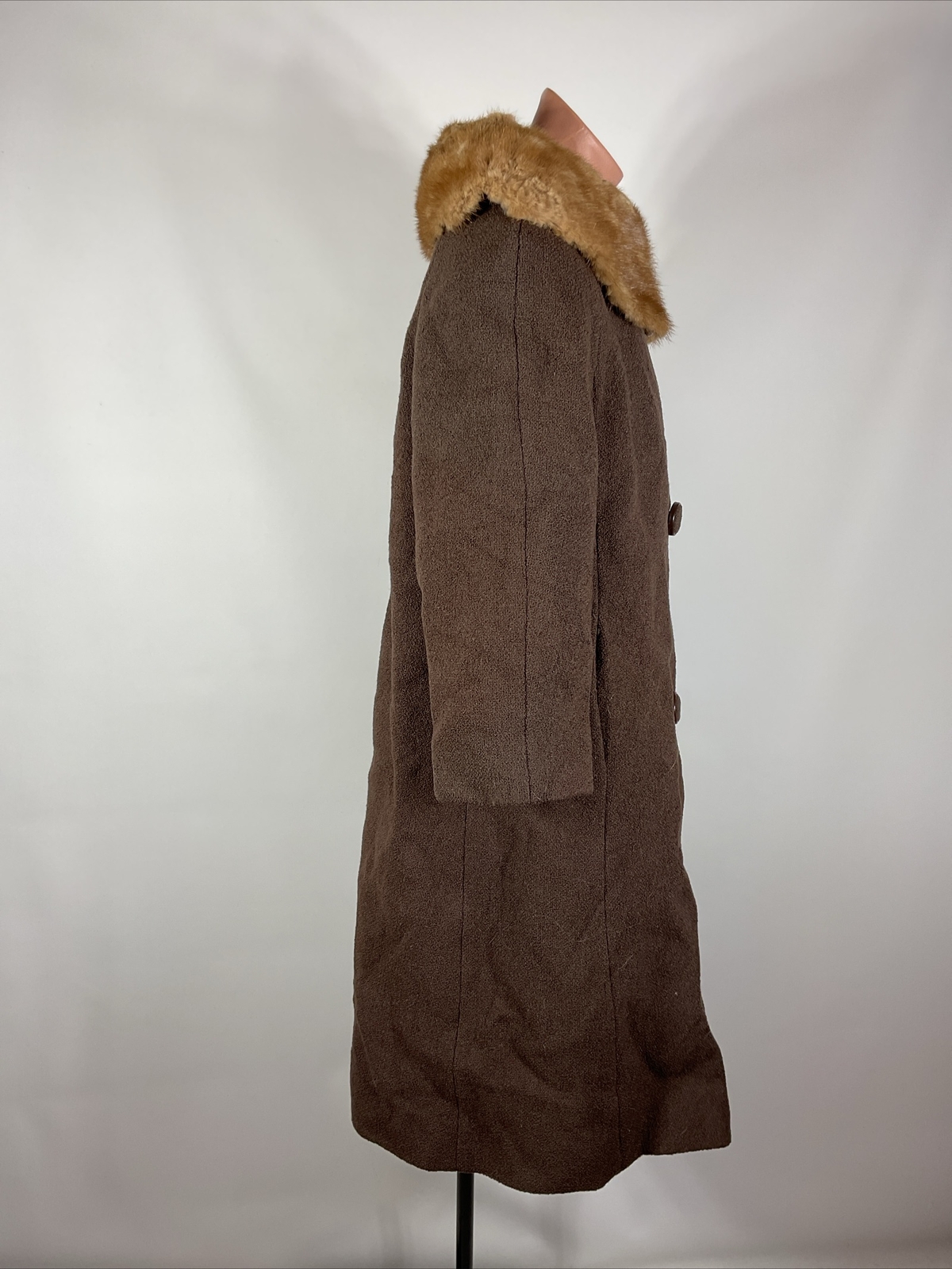 VTG 60s Forstmann Brown Wool Opera Swing Coat Mink Fur Collar L Evening Jacket