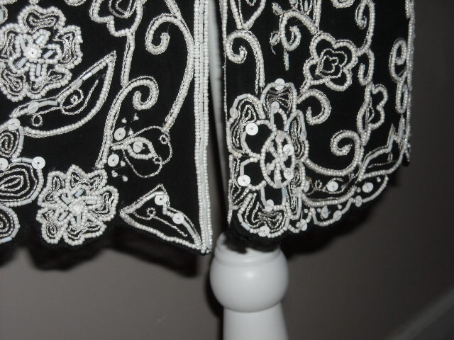 Vintage NWT Sheer Black White Beaded Long Open Top Size 4 Together (Spiegel)
