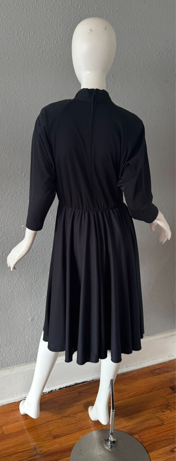 Vintage 80s Black Faux Wrap WILLI Full Skirt Shirt Dress M/L