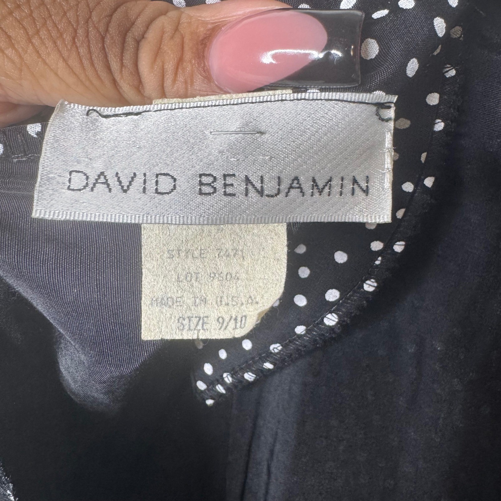 David Benjamin Vintage 80s Polka Dot Open Back Dress Black White Size 9/10 Pinup