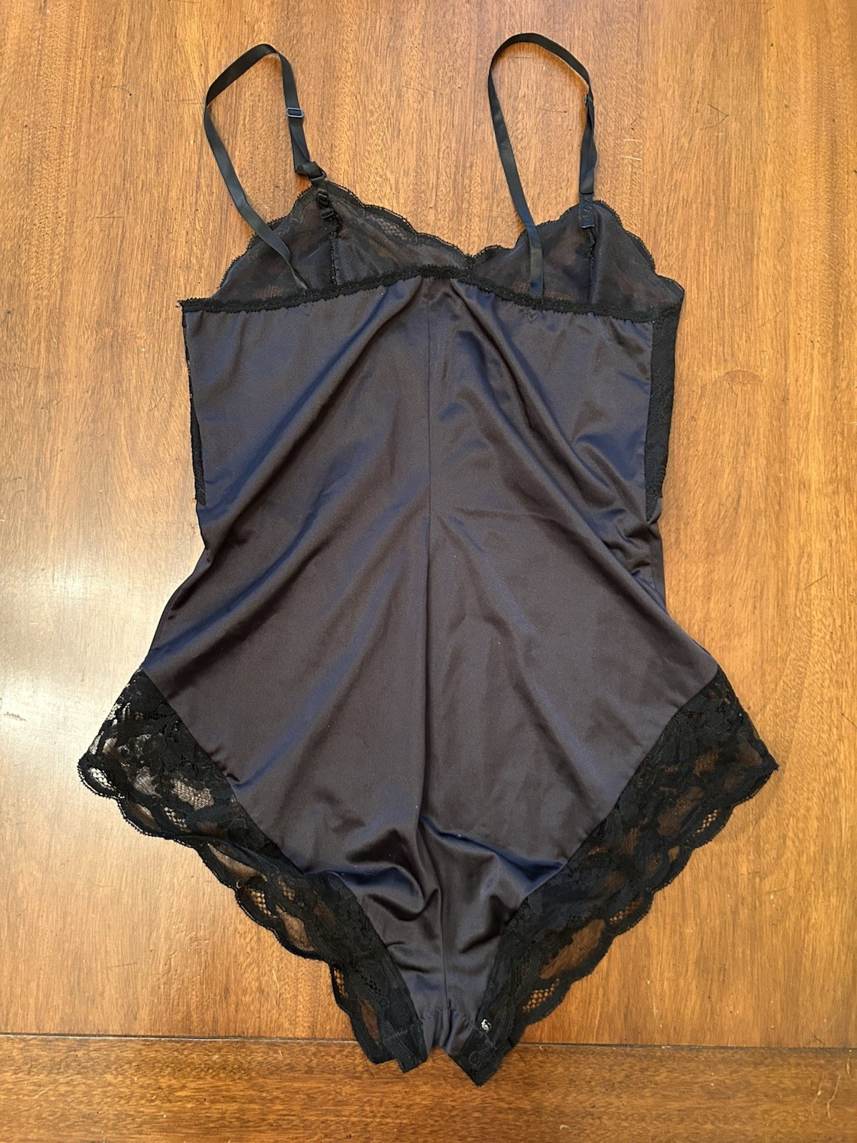 VTG Wonder Maid Lord & Taylor Teddy Bodysuit Lingerie Sz 32 Nylon Lace Black