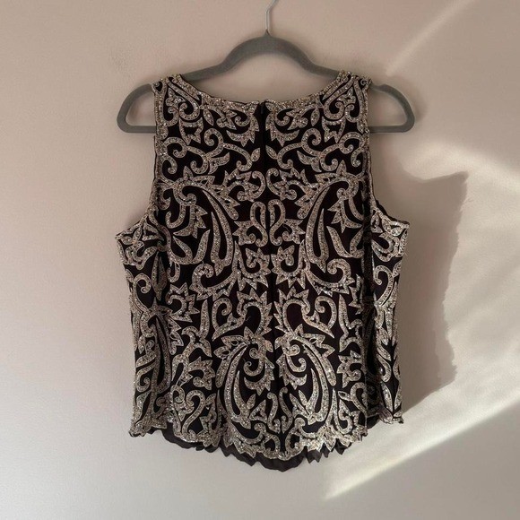 Vintage 80s 90s chocolate brown beaded tank India showgirl brocade