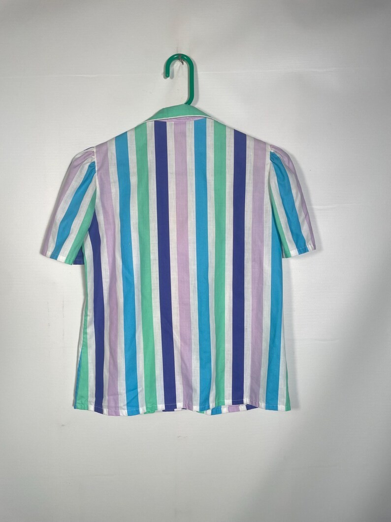 Vintage 1970s Pastel Striped Blouse Size S/M