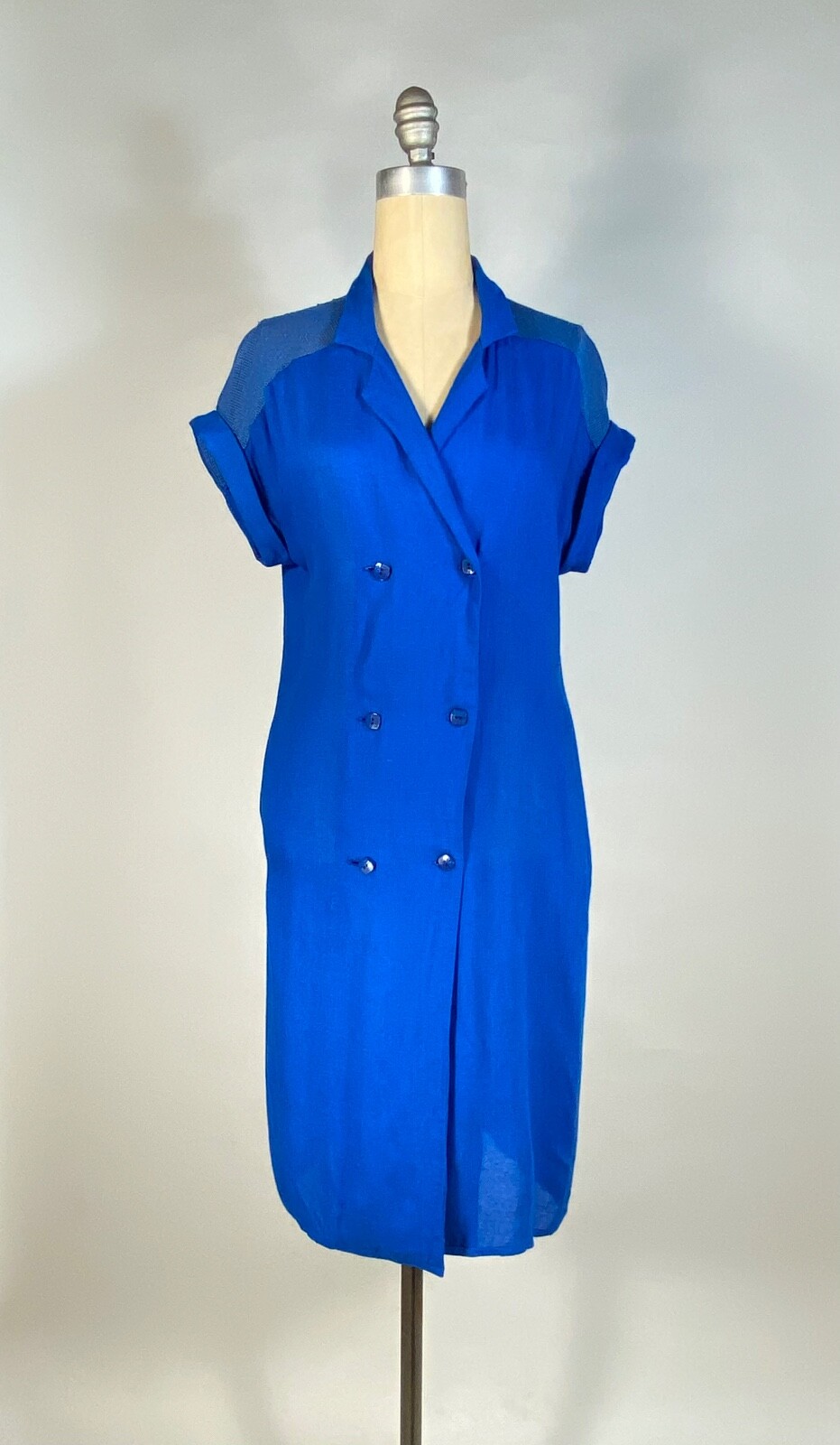 Vintage 1980’s- 90’s COBALT blue lightweight rayon/flax blend dress by Chenelli