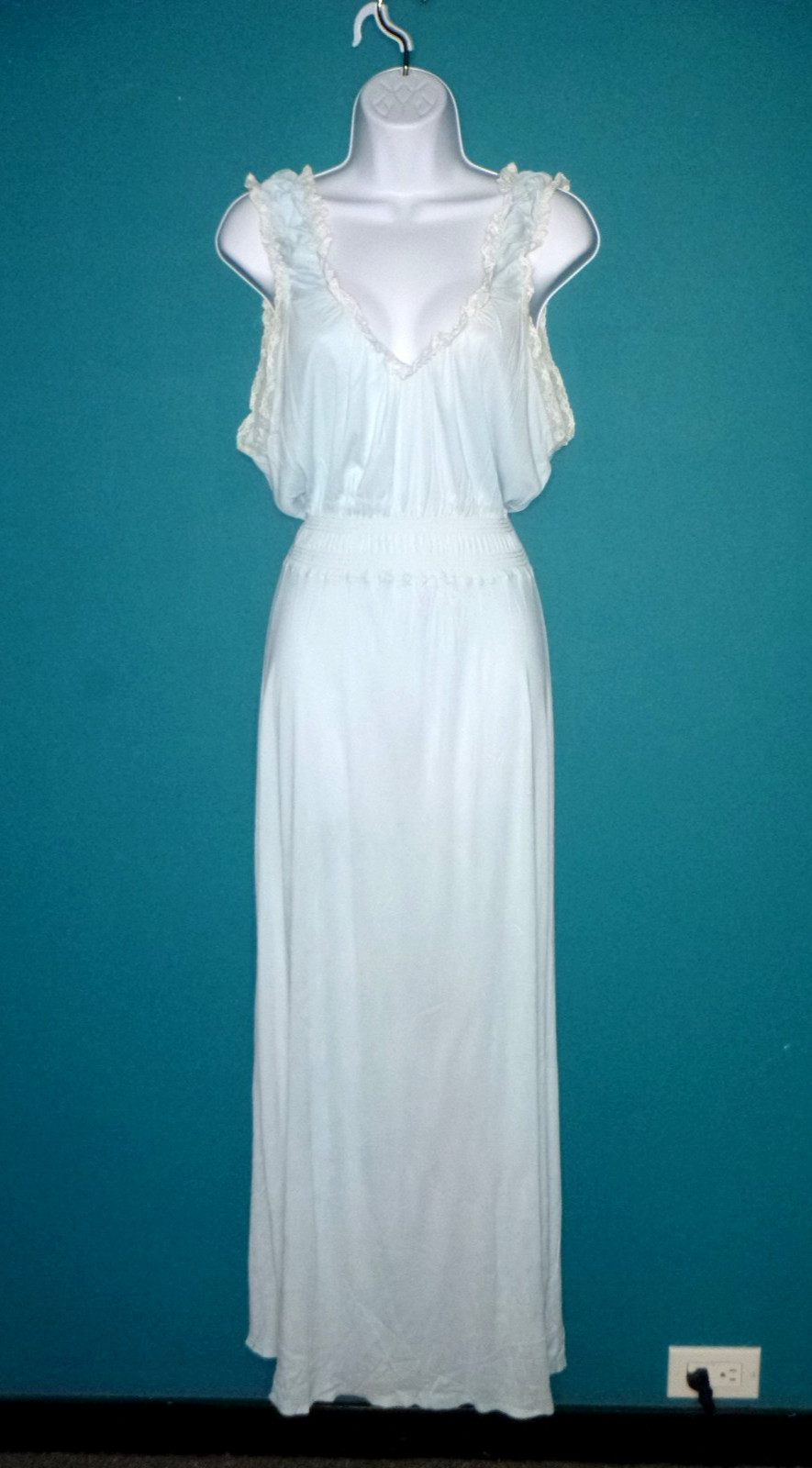 Vtg 1940s Godfried Marvel Maid Rayon Tricot Long Nightgown Pale Blue Sz 36