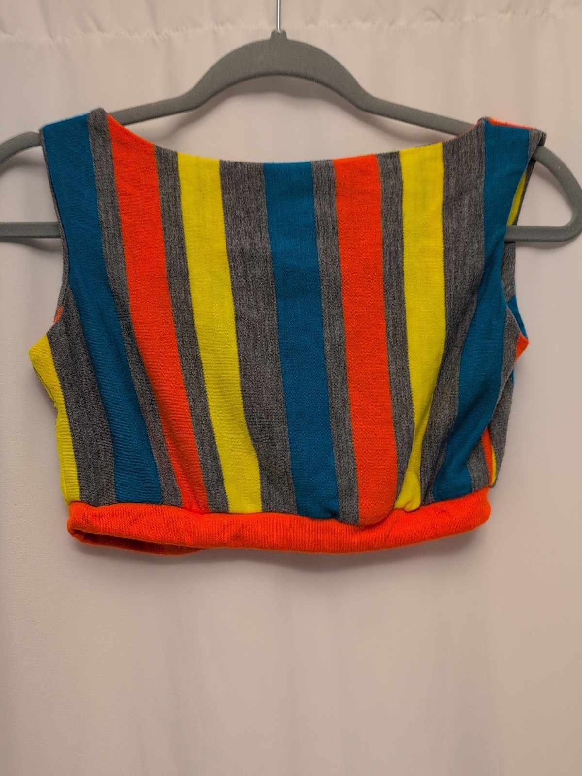 80s womens vtg vertical stripe crop top holiday skirts of California brand?