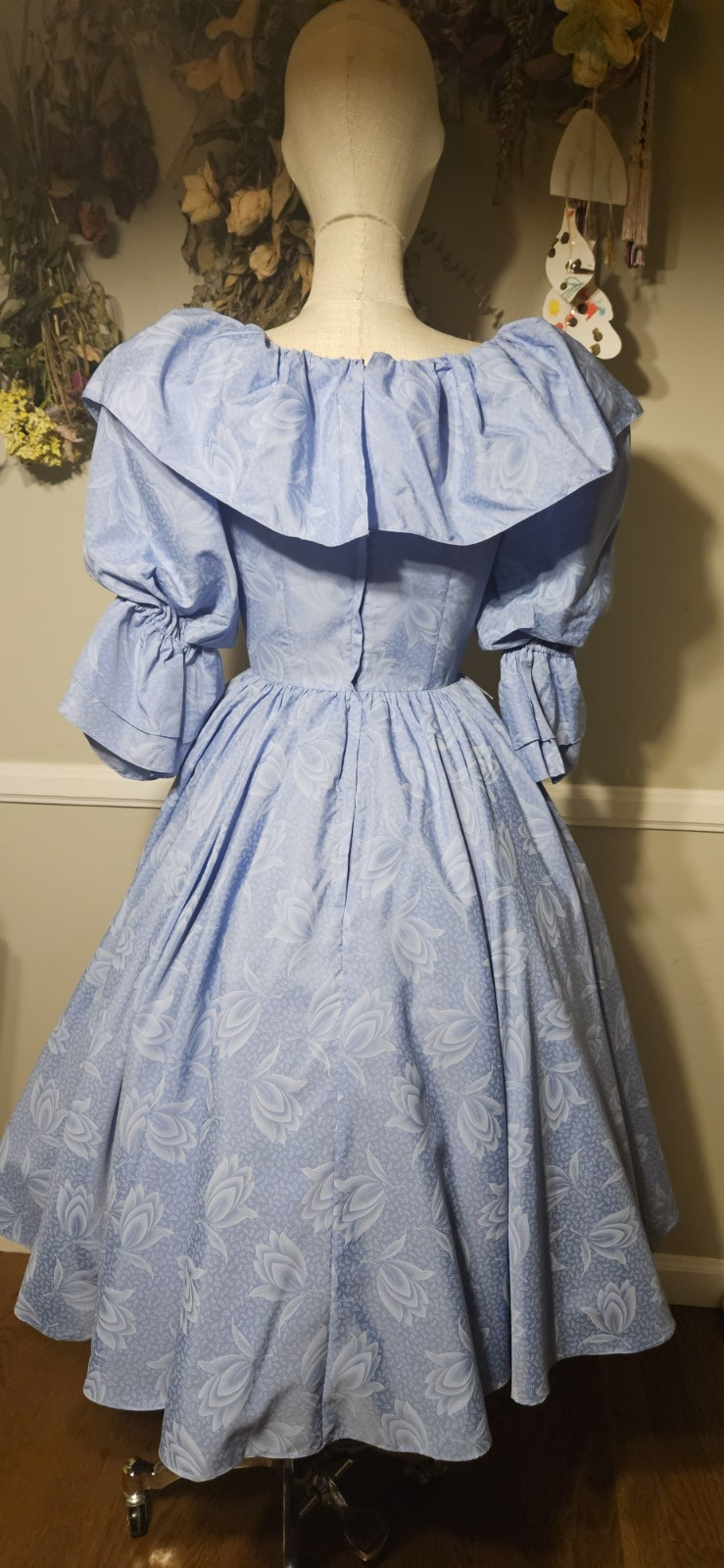 Vintage 1980s Blue Floral Tea Dress By Miss Ashlee Of California Mkd Sz 5/6