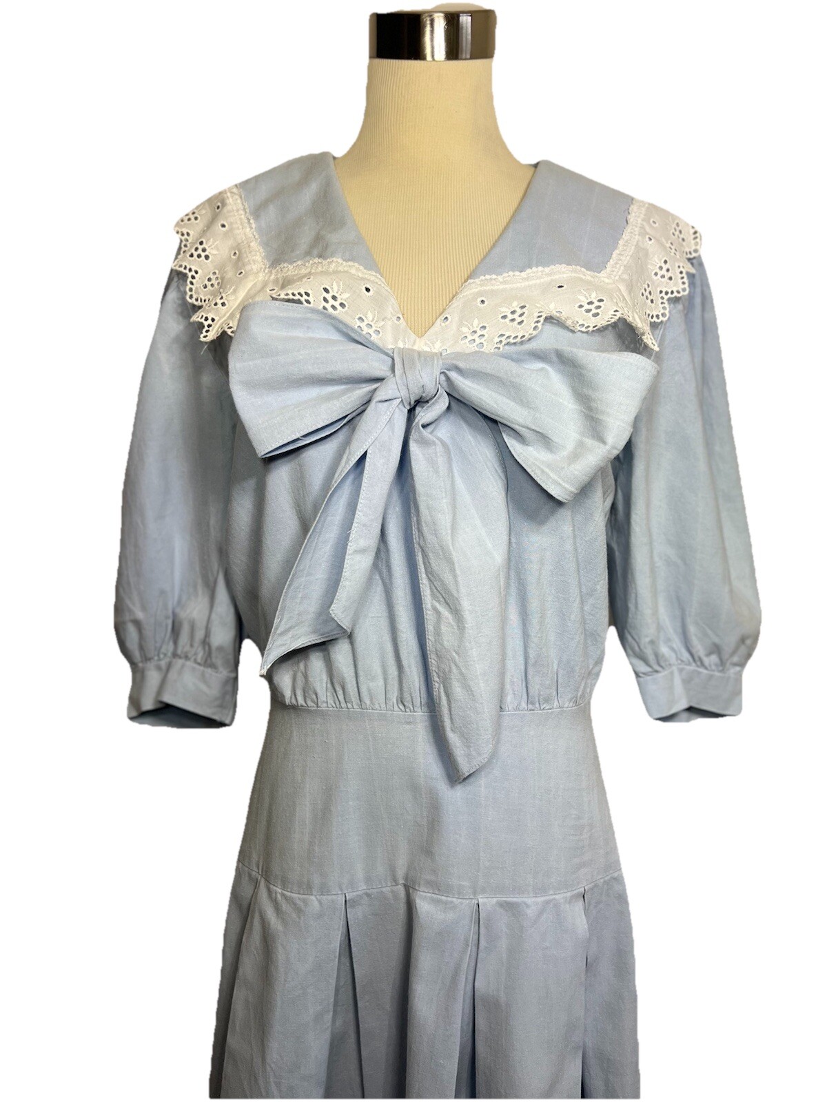 Vtg You Babes II Drop Waist 3/4 Sleeve Eyelet V Neck Prairie Fairy Dress 7