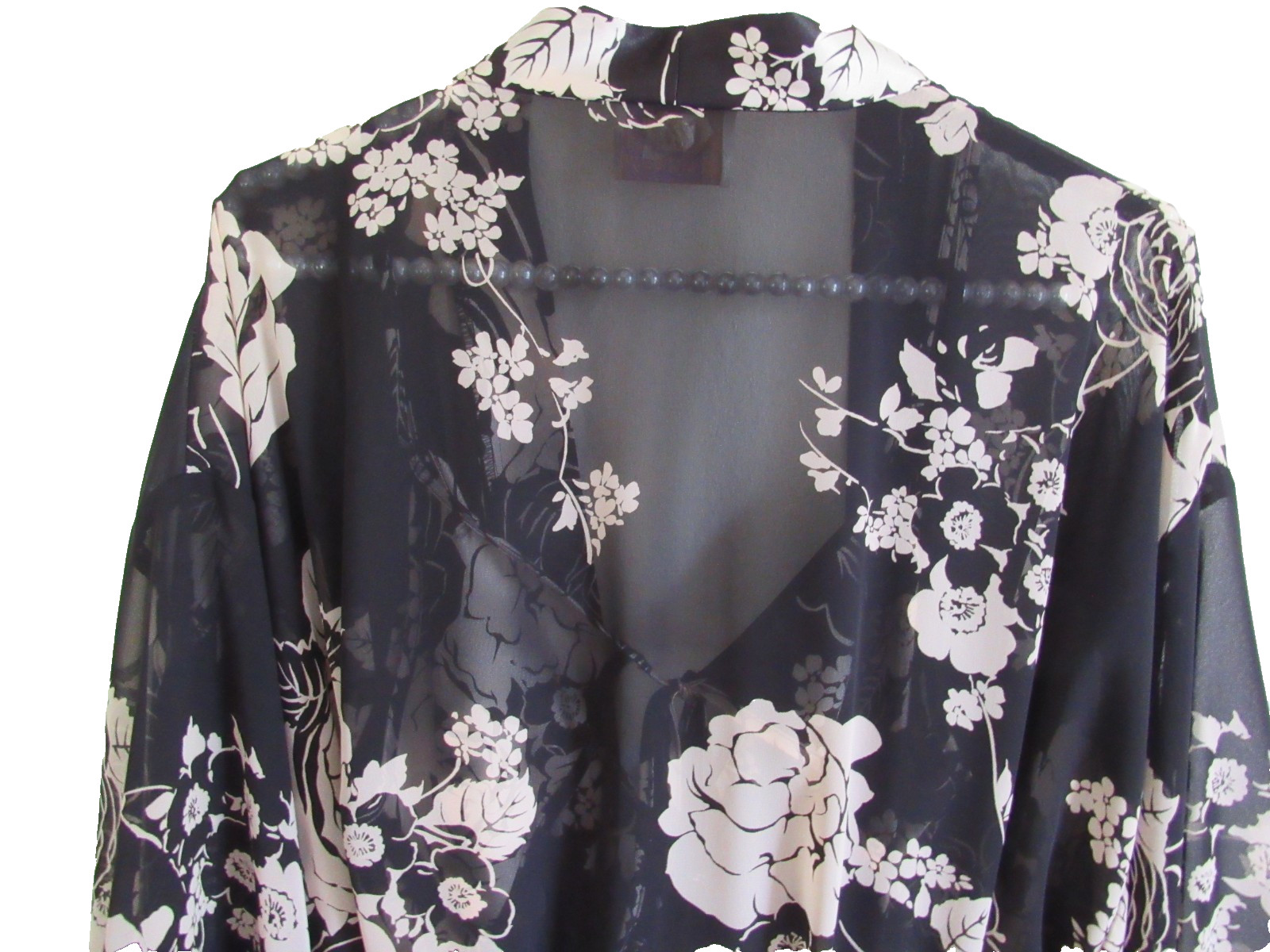VTG California Dynasty Size Large 2 Piece Nightgown & Robe Black & Cream Floral