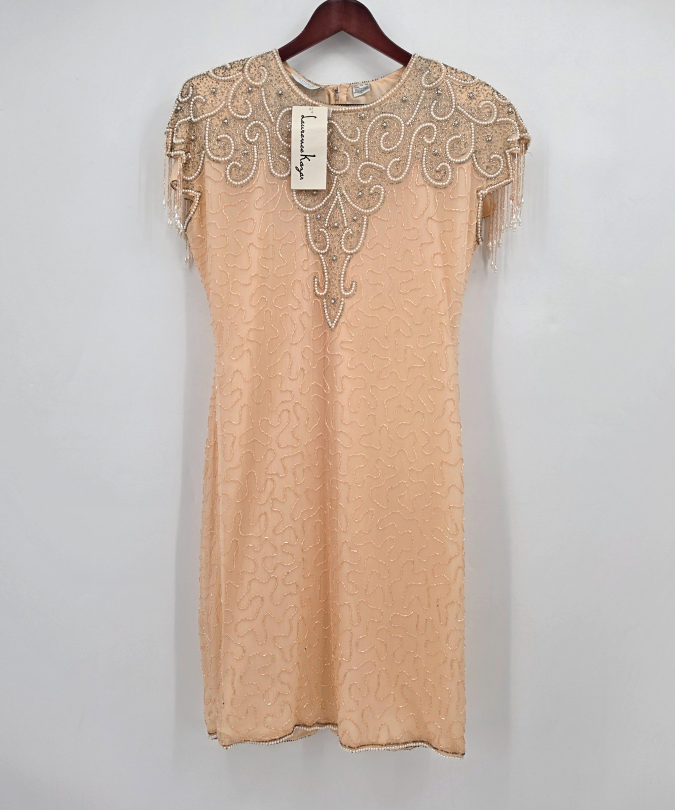 Vintage Lew Magram Beaded Cocktail Dress Size Large Peach Bead Fringe NEW 8824